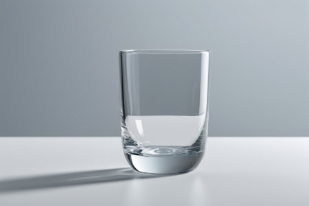 A small amount of liquid in a clear glassの素材