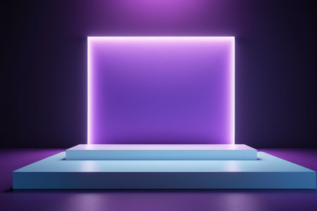 Display platform against a purple glowing backgroundの素材