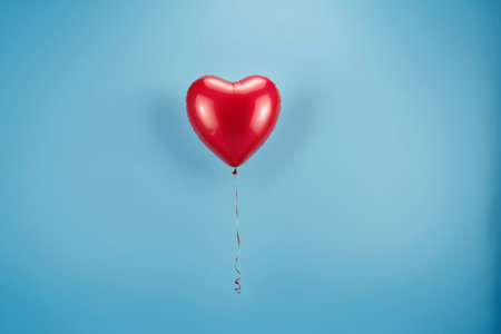 Red Heart Balloon Material with Blue Backgroundの素材