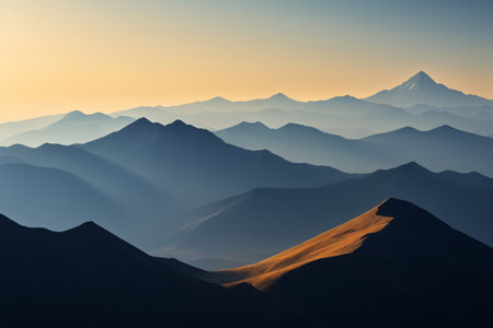 Landscape of rolling mountains at duskの素材
