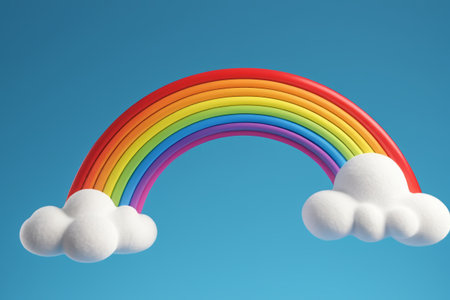 Rainbow and clouds on blue backgroundの素材