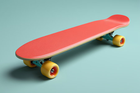 Close up of a still life on a red skateboardの素材