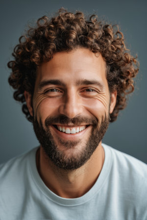 Smiling Man Brick Wall Background Portraitの素材