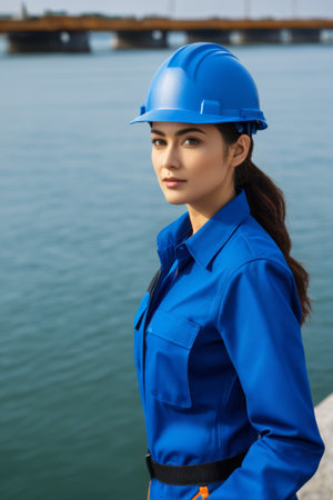 Female customer service in office working with headphonesの素材