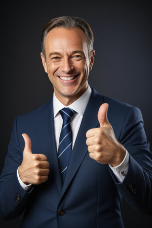 Men in suits give thumbs upの素材