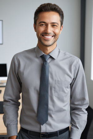 Business man smiling in blue suitの素材
