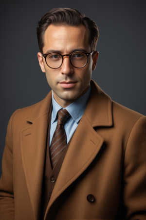 Portrait of a worker wearing a hard hatの素材