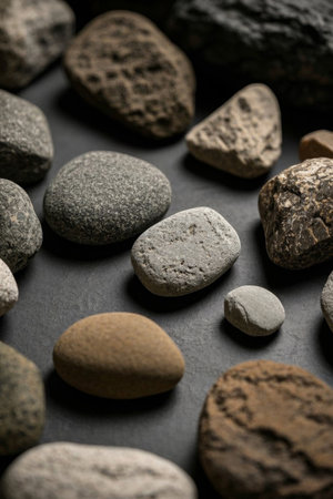 Close up of stones with diverse shapes and texturesの素材