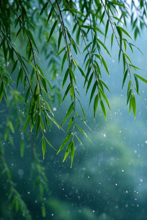 Weeping willows in the rainの素材