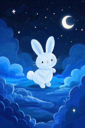 White Rabbit illustration material under moonlit nightの素材