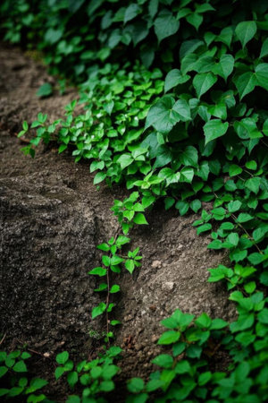 Close up of green plants growing on the groundの素材