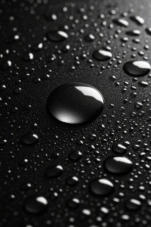 Close up of water droplets on black backgroundの素材