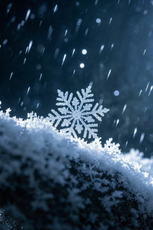 Close up of snowflakes fallingの素材