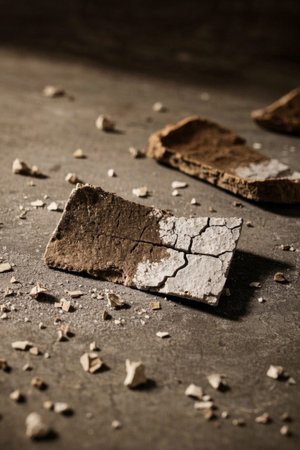 Close up of broken old bricks and debrisの素材