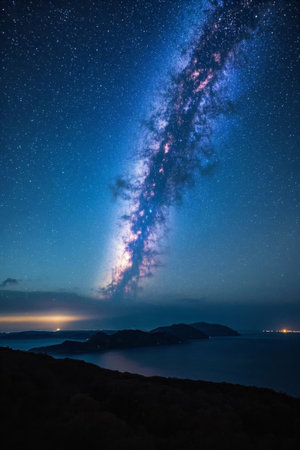 Galaxy and coastline landscape under the night skyの素材