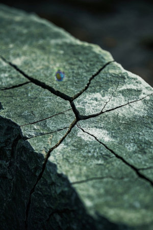 Close up of cracked green rockの素材