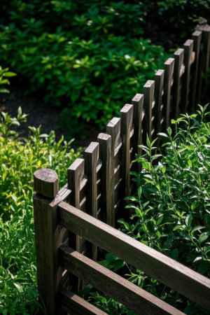 Outdoor Garden Wood Fence Green Plant Landscapeの素材