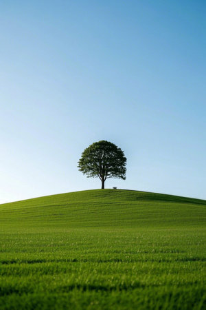 Lonely tree in green grassの素材