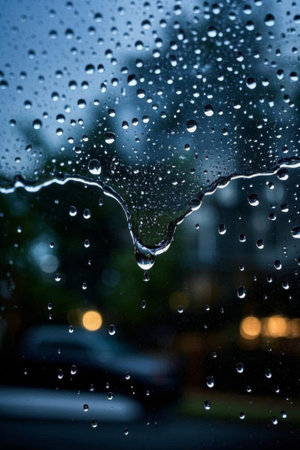 Close up of raindrops on a glass windowの素材