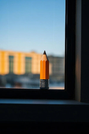 Yellow pencil placed by the windowの素材
