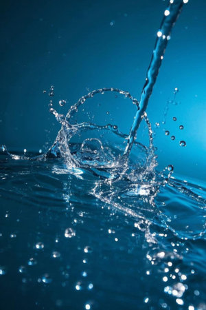 Splash moment on blue backgroundの素材