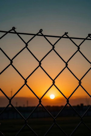 Fence silhouette at sunsetの素材