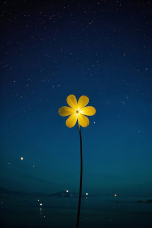 Yellow single flower under the night skyの素材