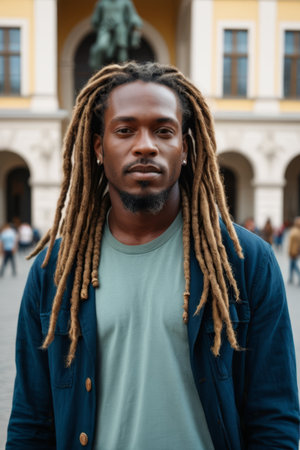 Outdoor portrait of black man with dreadlocksの素材
