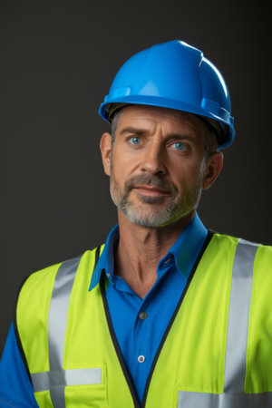 Men wearing hard hats and reflective vestsの素材