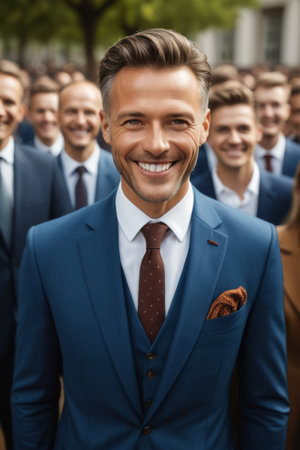 Smiling men in suits and peopleの素材