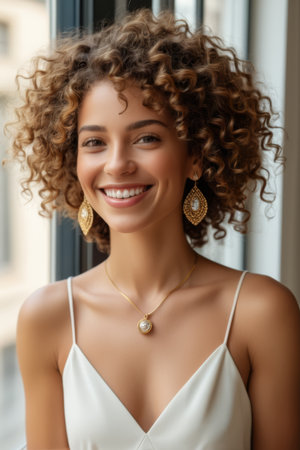 Portrait of a Smiling Curly Womanの素材