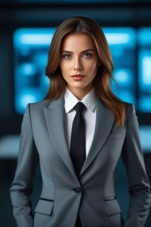 Front portrait of a woman in professional attireの素材