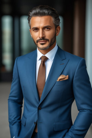 Portrait of a business man in a blue suitの素材