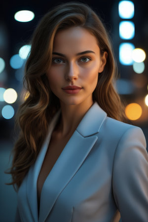 Close up of a portrait of a woman in a suitの素材