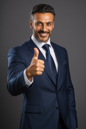 Business men in suits give thumbs upの素材