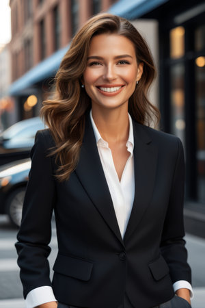 Outdoor smiling businesswoman bust portraitの素材