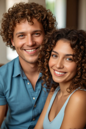 Smiling men and women cuddle up closeの素材