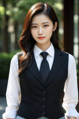 Outdoor bust of a woman in professional clothingの素材