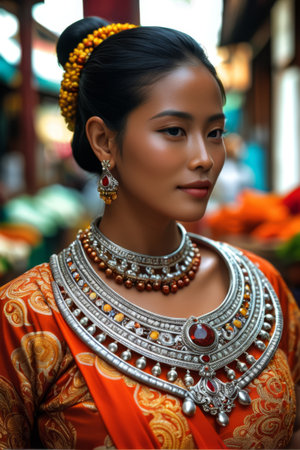 Portrait of an Oriental Woman Wearing Traditional Jewelryの素材
