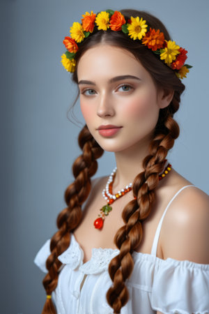 Portrait of a young woman with a wreathの素材