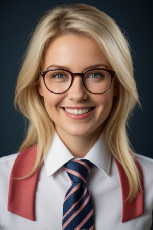 Portrait of smiling working woman with glassesの素材