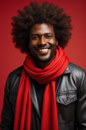 Portrait of black man wearing red scarfの素材