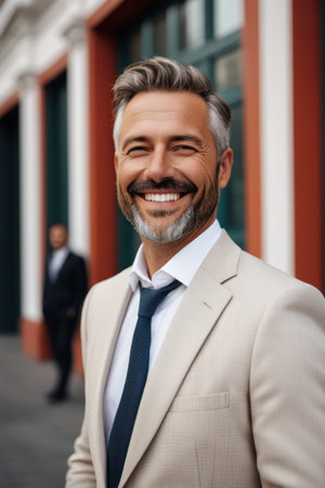 Portrait of a man in a suit smilingの素材
