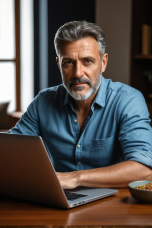 Mature men working on laptopsの素材