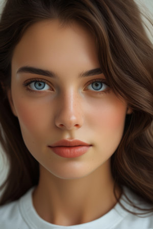 Close up portrait of young woman's faceの素材