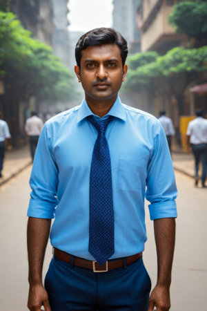 Street portrait of Indian man in formal attireの素材