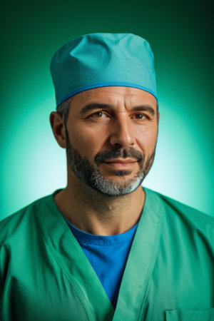 Portrait of a male doctor in scrubsの素材