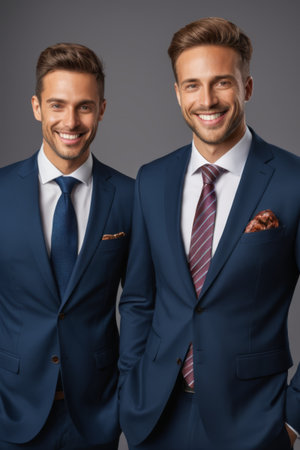 Two smiling business men in suitsの素材