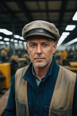 Close up portrait of factory workersの素材