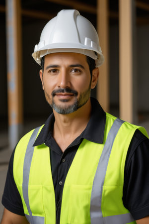 Portrait of a construction worker in a reflective vestの素材